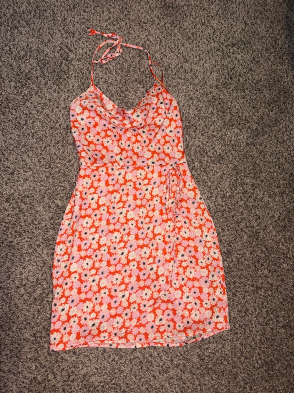 Altar'd State Coral Pink Floral Cowl Halter Mini Dress